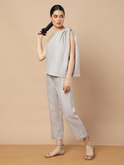 Set aus One-Shoulder-Top und Hose aus Hanf