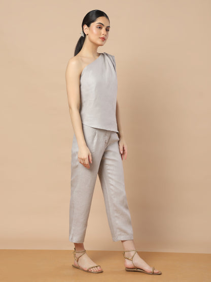 Set aus One-Shoulder-Top und Hose aus Hanf