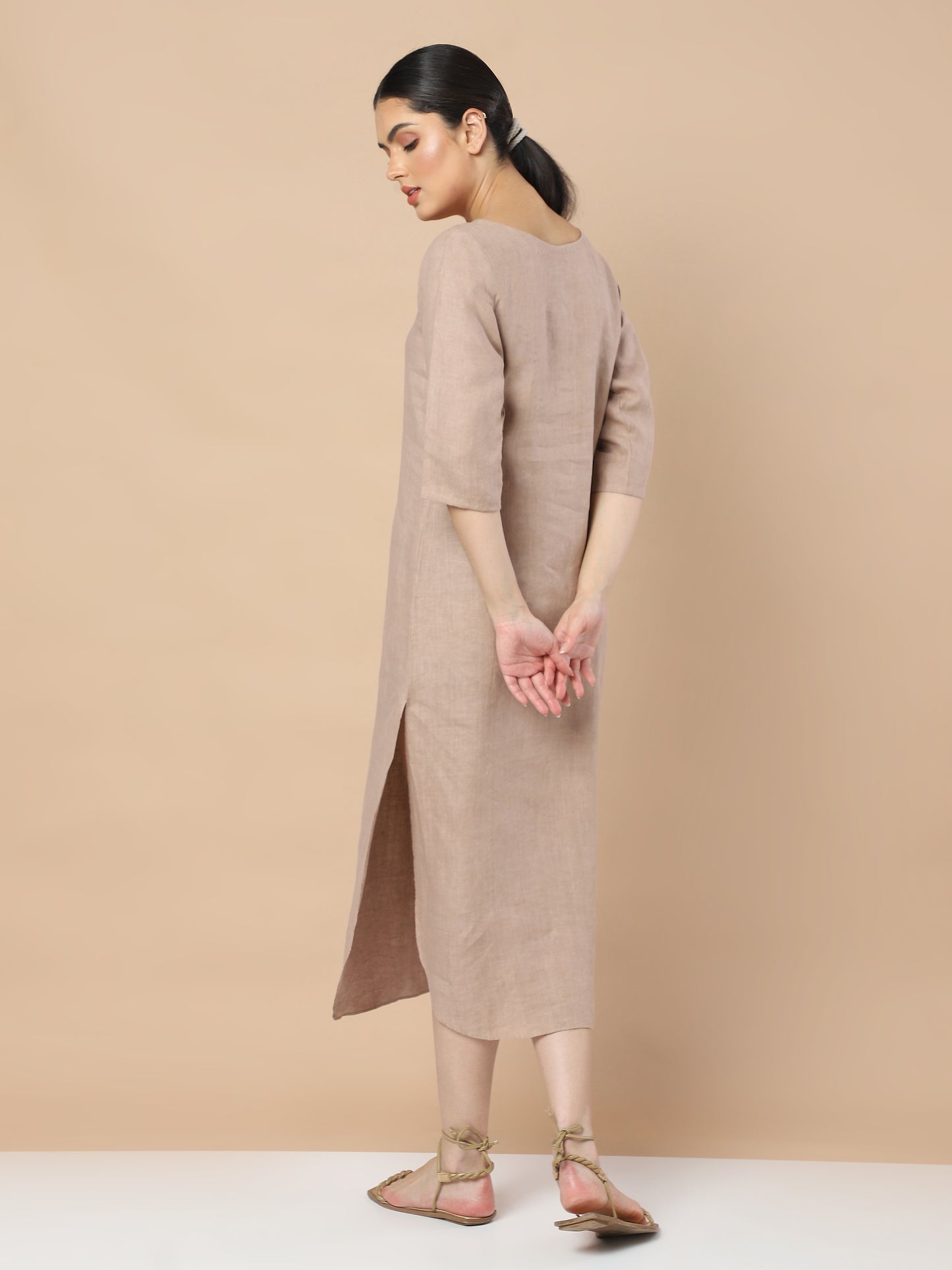 Elegance: Hemp Single Slit Full Sleeves Dress