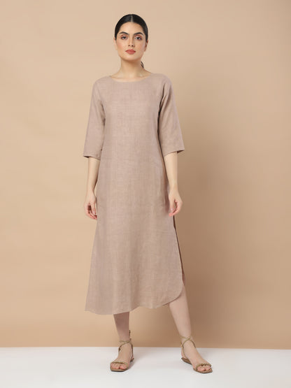 Elegance: Hemp Single Slit Full Sleeves Dress